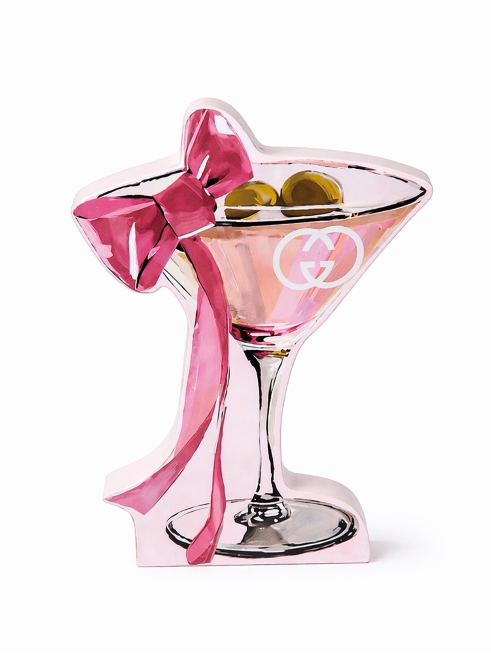 Gucci pink martini glass Painted Art New Years Christmas NWT - Picture 3 of 7